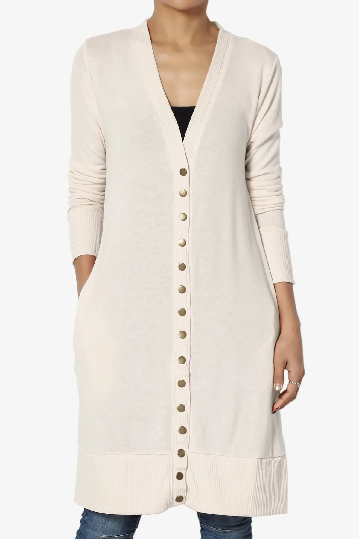 Braeden Snap Button Long Cardigan PLUS