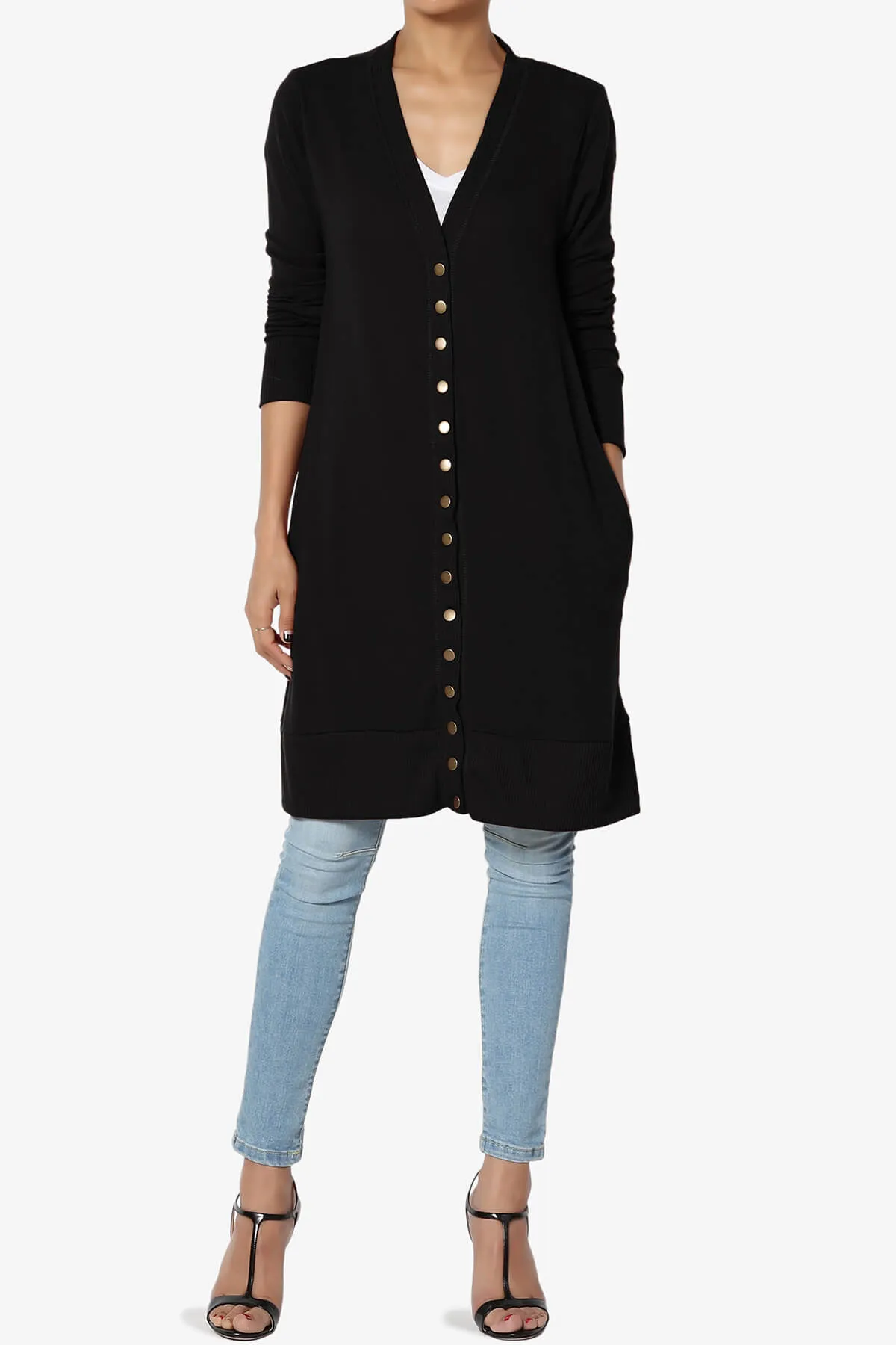 Braeden Snap Button Long Cardigan PLUS