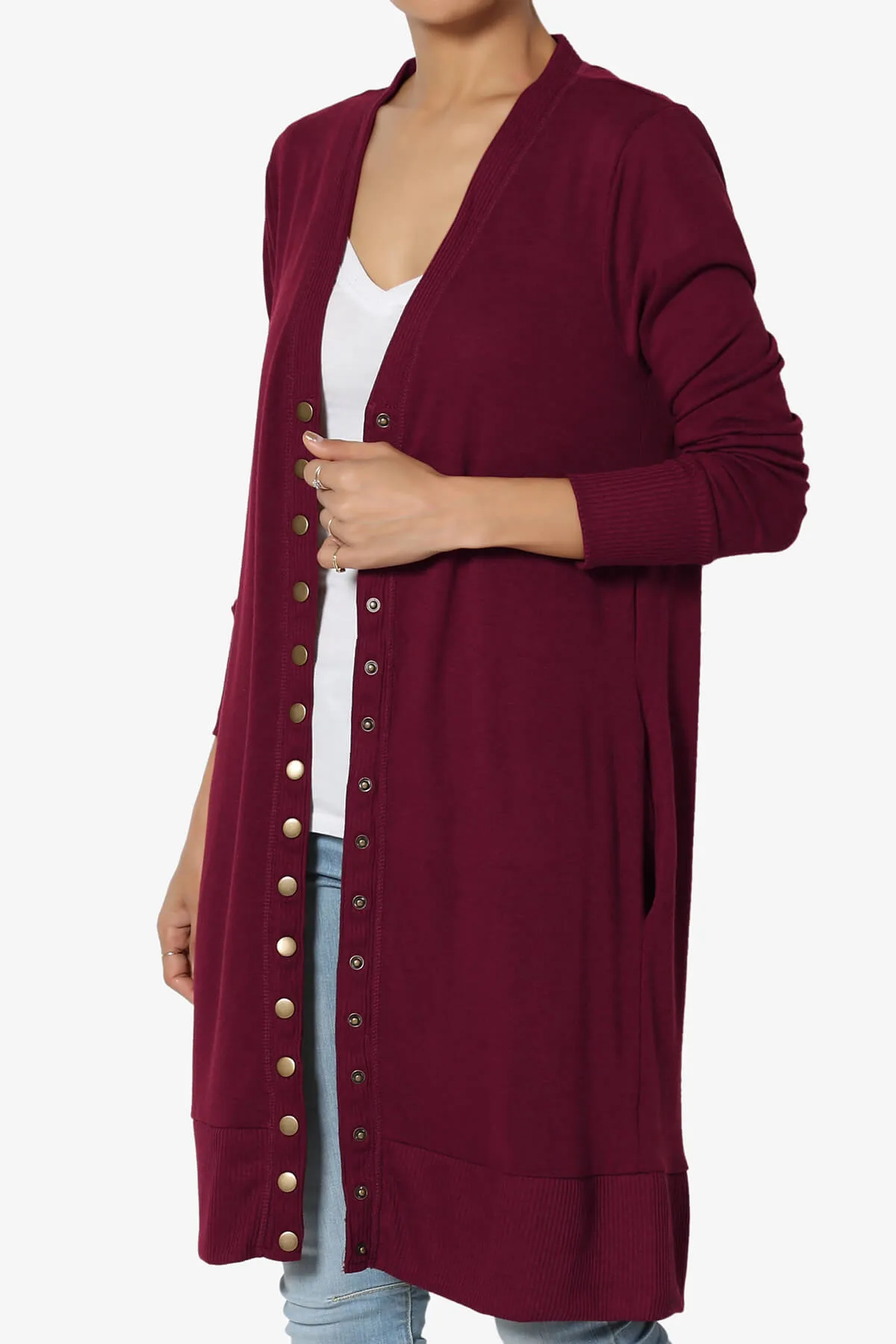 Braeden Snap Button Long Cardigan PLUS