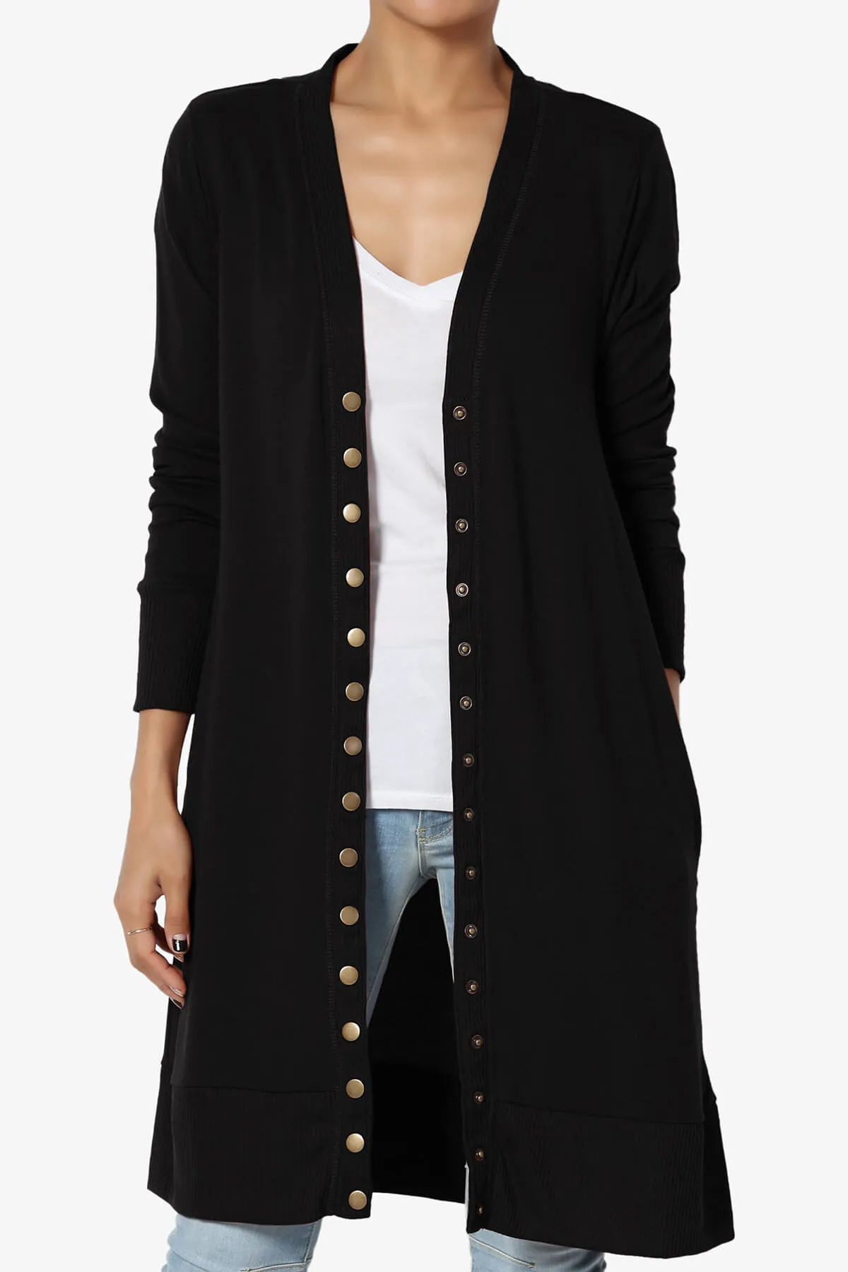 Braeden Snap Button Long Cardigan PLUS