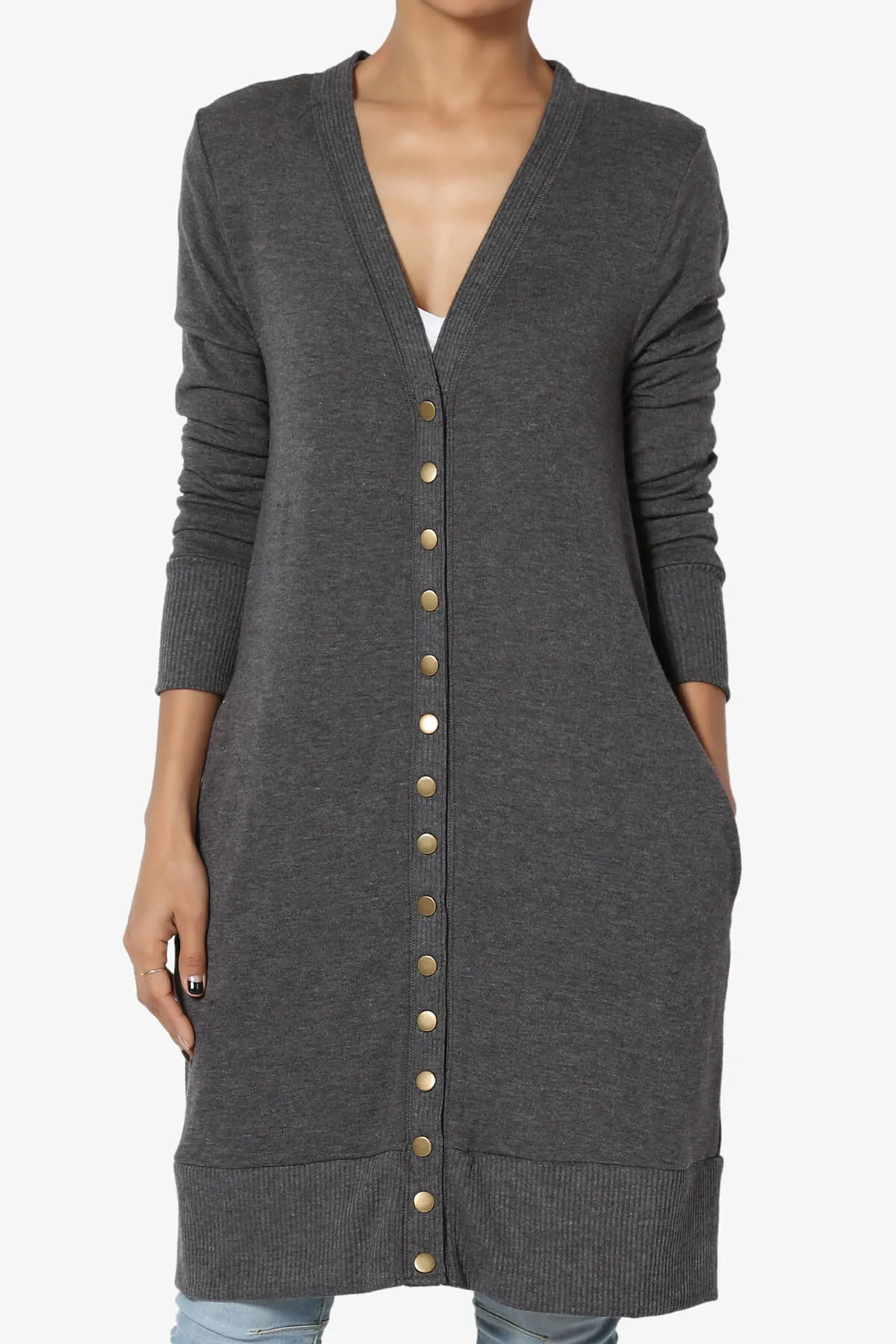 Braeden Snap Button Long Cardigan PLUS