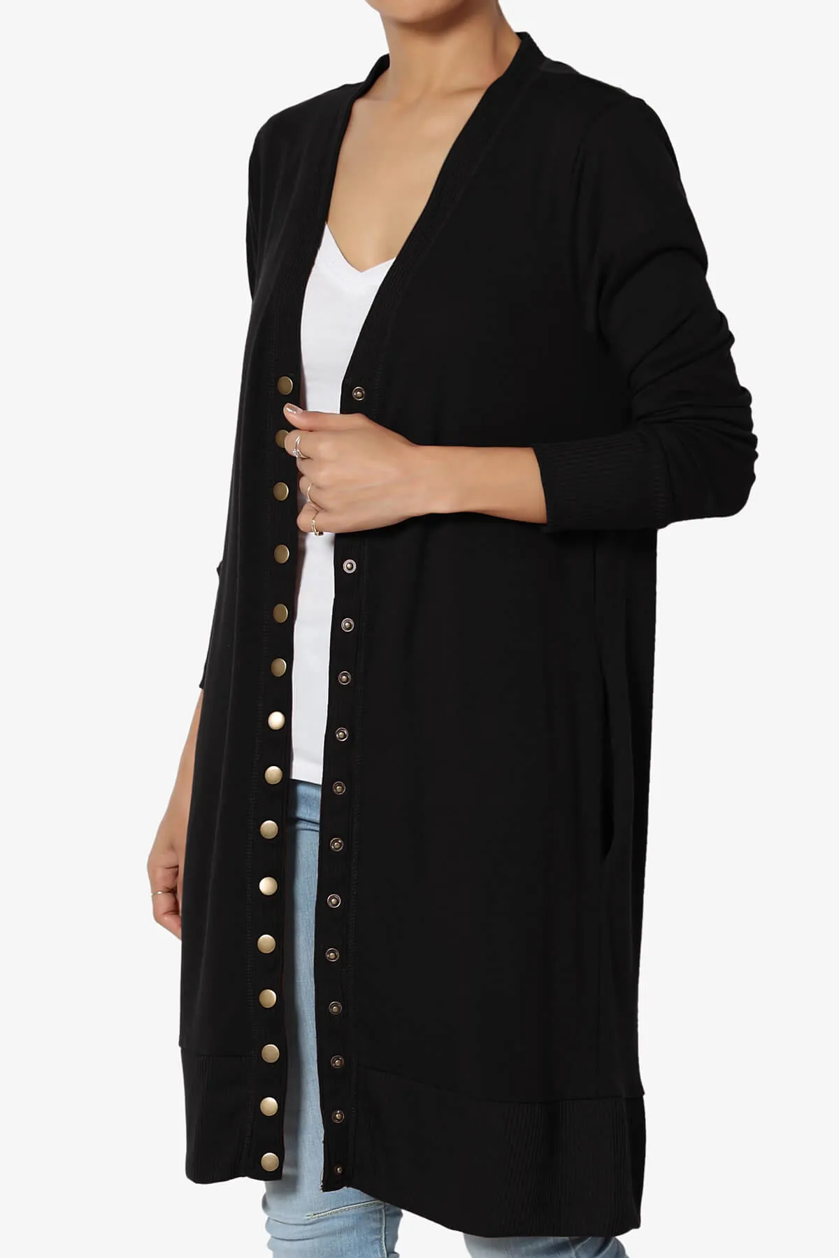 Braeden Snap Button Long Cardigan PLUS