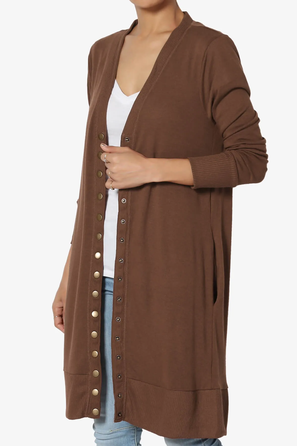 Braeden Snap Button Long Cardigan PLUS