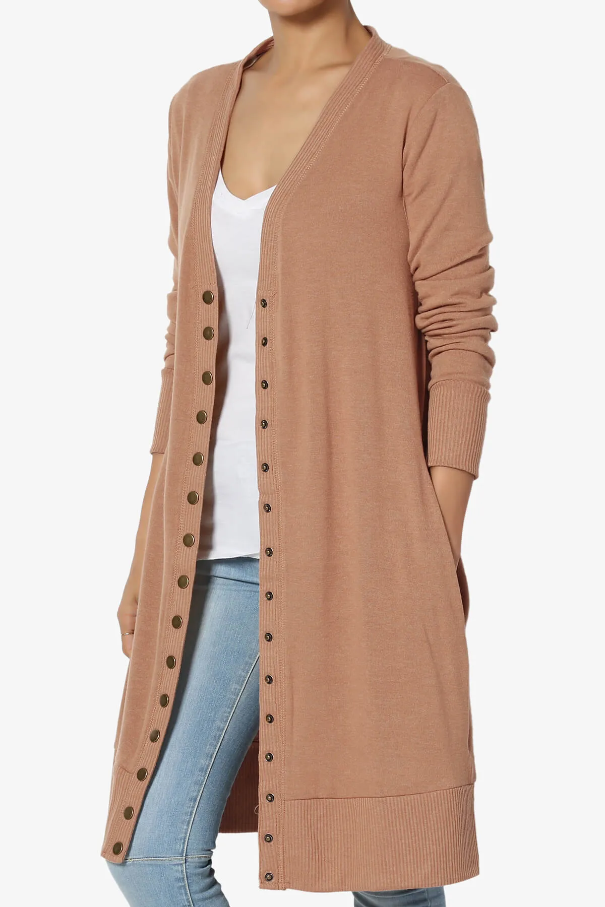 Braeden Snap Button Long Cardigan PLUS