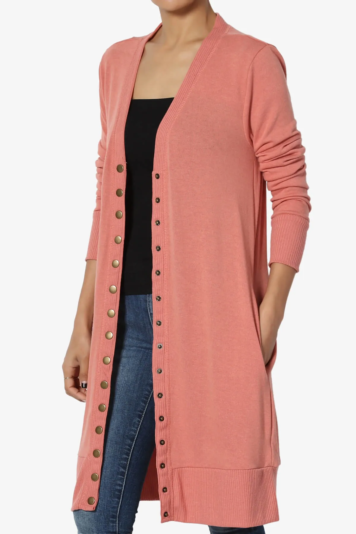 Braeden Snap Button Long Cardigan PLUS