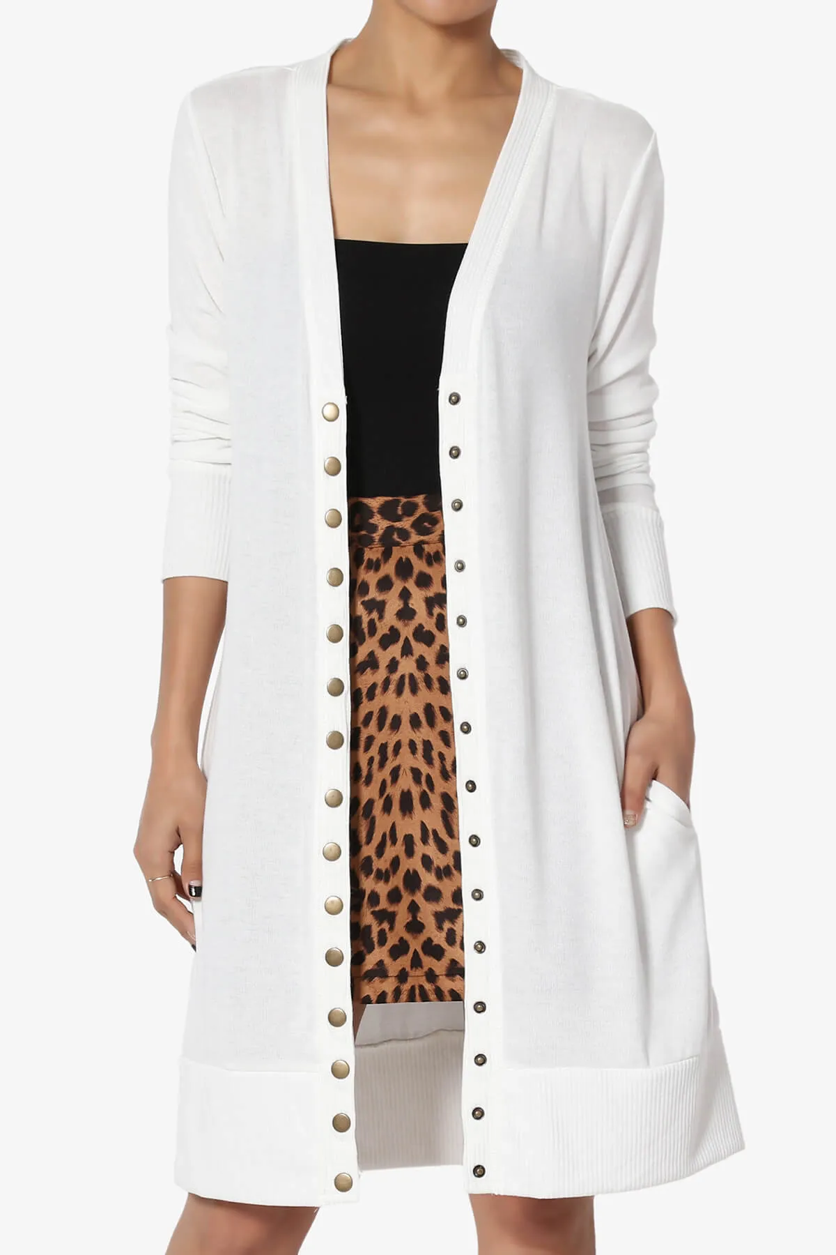 Braeden Snap Button Long Cardigan PLUS