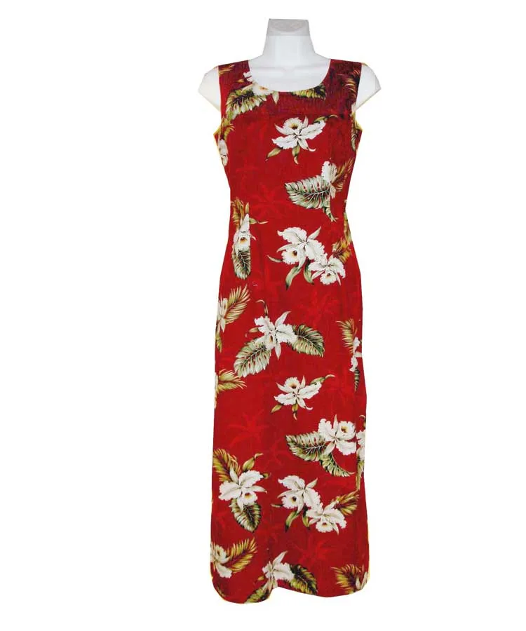 Classic White Orchid Long Hawaiian Tank Dresses