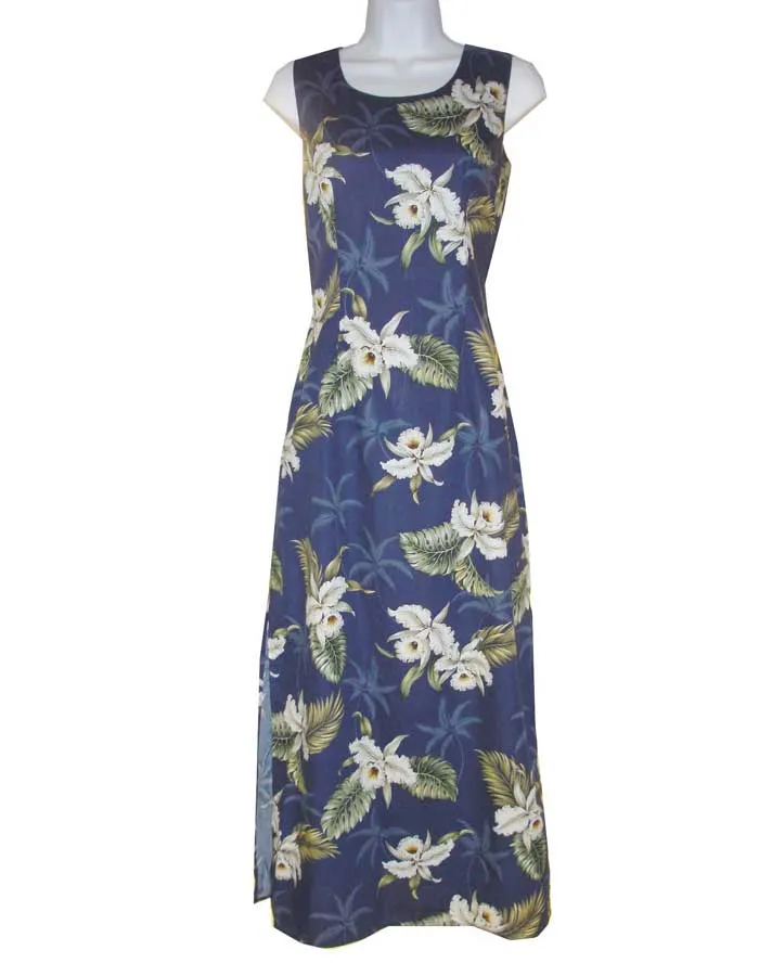 Classic White Orchid Long Hawaiian Tank Dresses