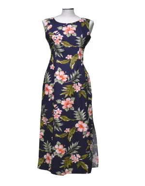 Coral Hibiscus Long Hawaiian Tank Dresses
