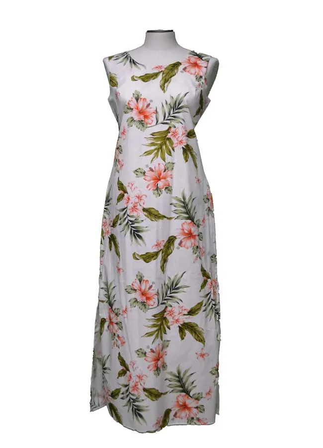 Coral Hibiscus Long Hawaiian Tank Dresses