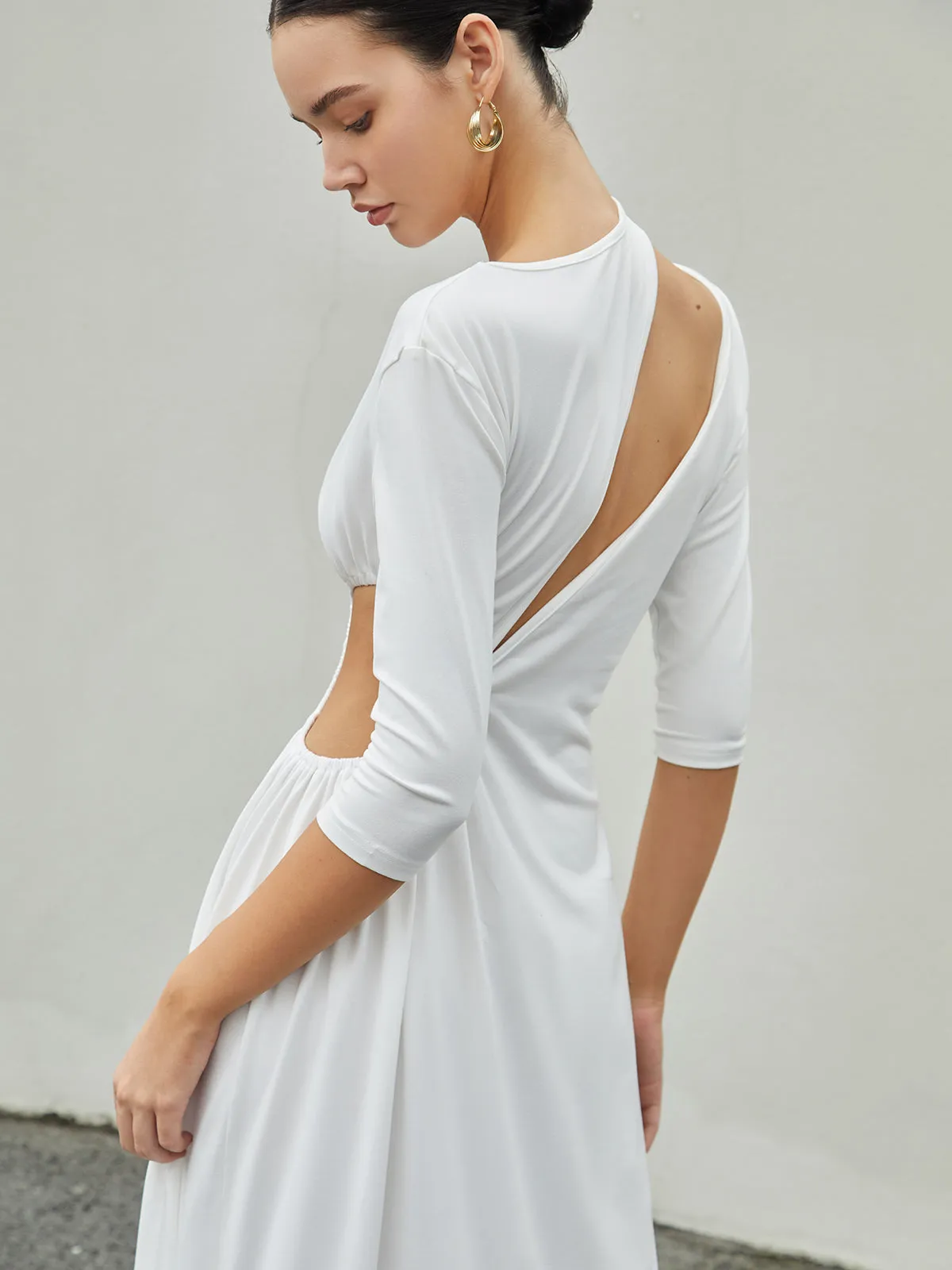 Cut Out Ruched Trendy Split Knit Maxi Dress