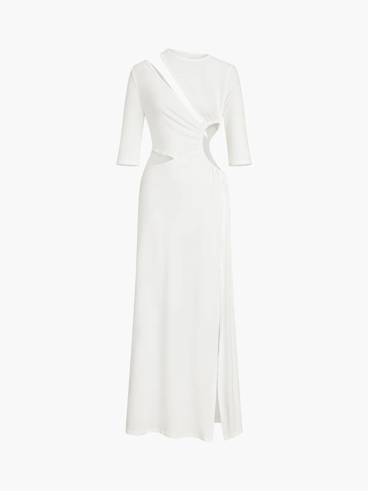Cut Out Ruched Trendy Split Knit Maxi Dress