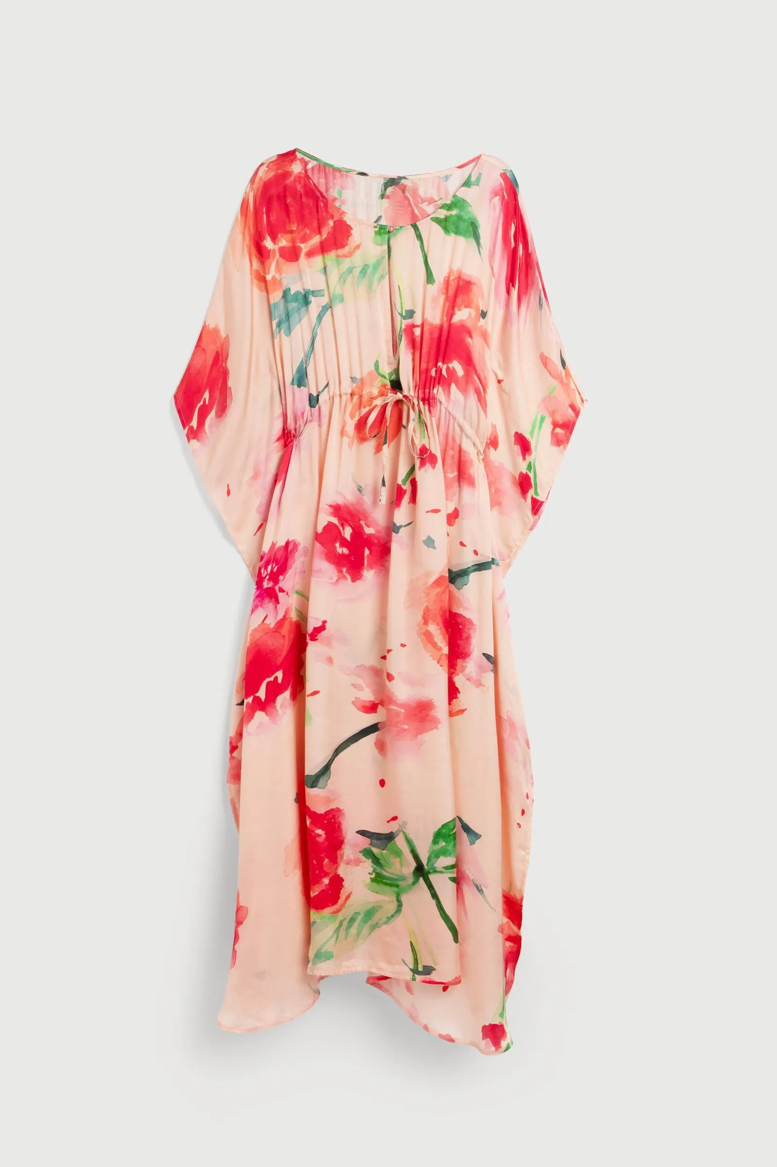 Delicate Floral Tie Waist Keyhole Kaftan