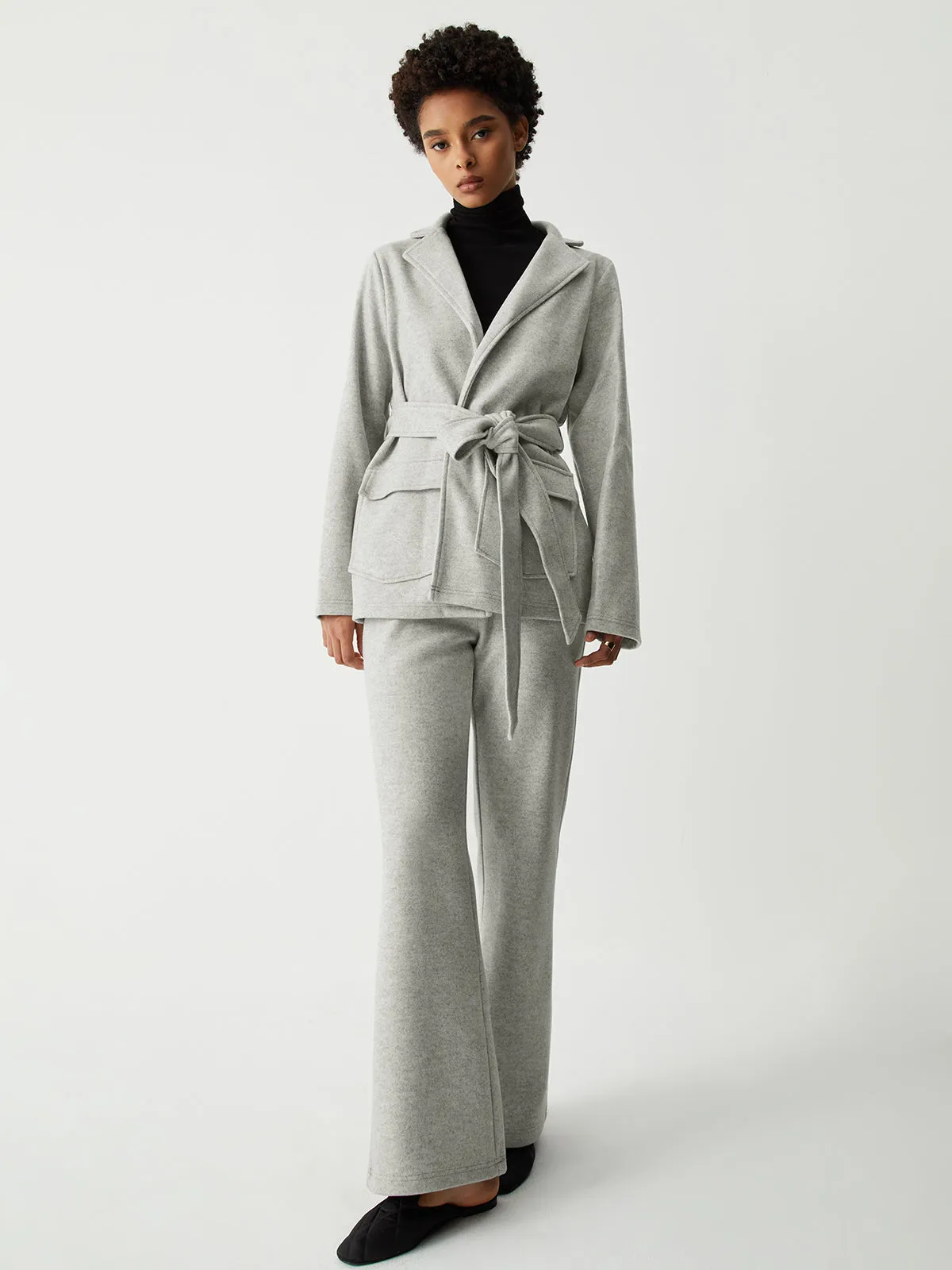 Double Pockets Tie Front Modern Two Piece Pants Set