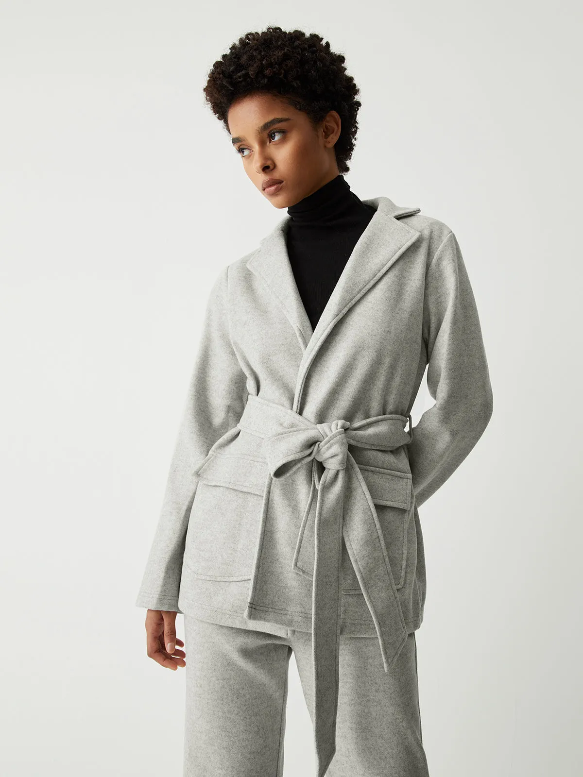 Double Pockets Tie Front Modern Two Piece Pants Set