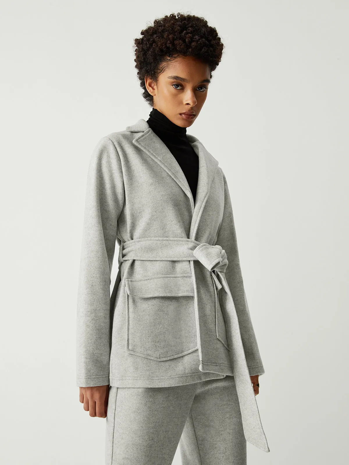 Double Pockets Tie Front Modern Two Piece Pants Set
