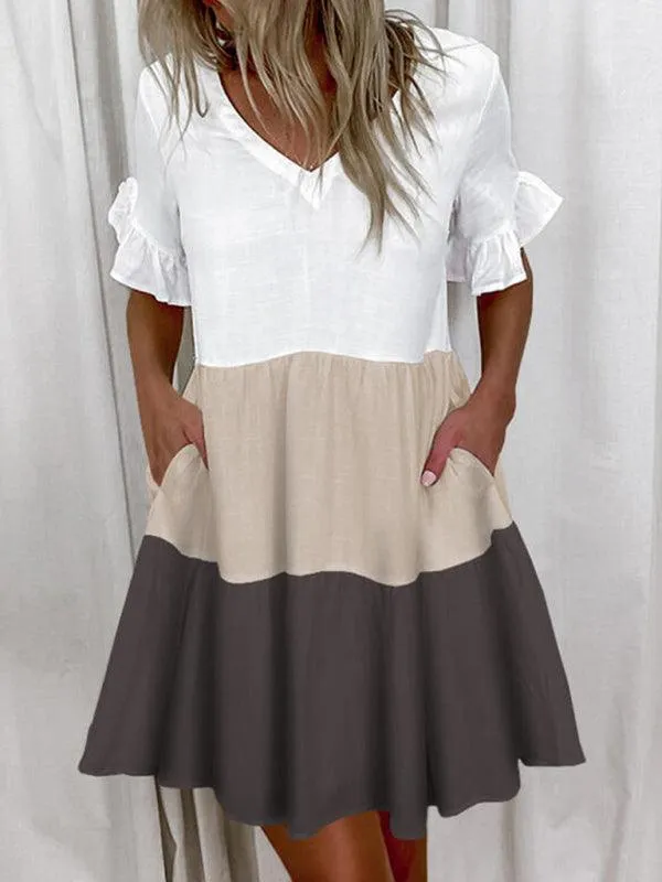 Effortless Chic V-neck Ruffle Pocket Dress for Stylish Comfort