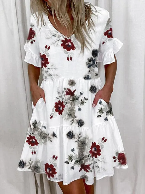 Effortless Chic V-neck Ruffle Pocket Dress for Stylish Comfort