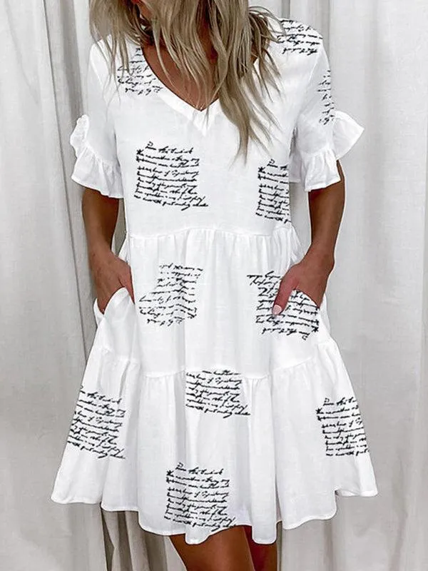 Effortless Chic V-neck Ruffle Pocket Dress for Stylish Comfort
