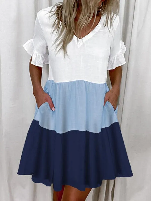 Effortless Chic V-neck Ruffle Pocket Dress for Stylish Comfort