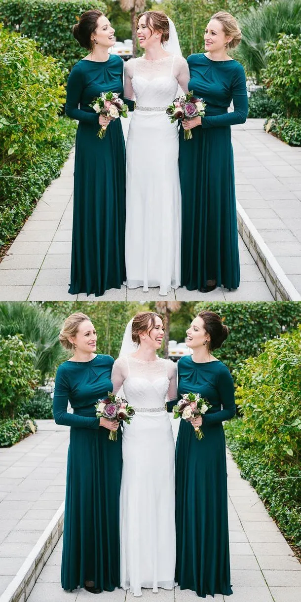 Elegant Long Sleeve  Chiffon Sheath Backless Bridesmaid-Dresses, PD0503