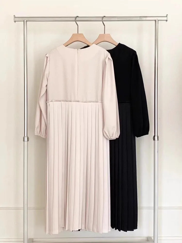 Elegant Puff Sleeve Pleated Dress