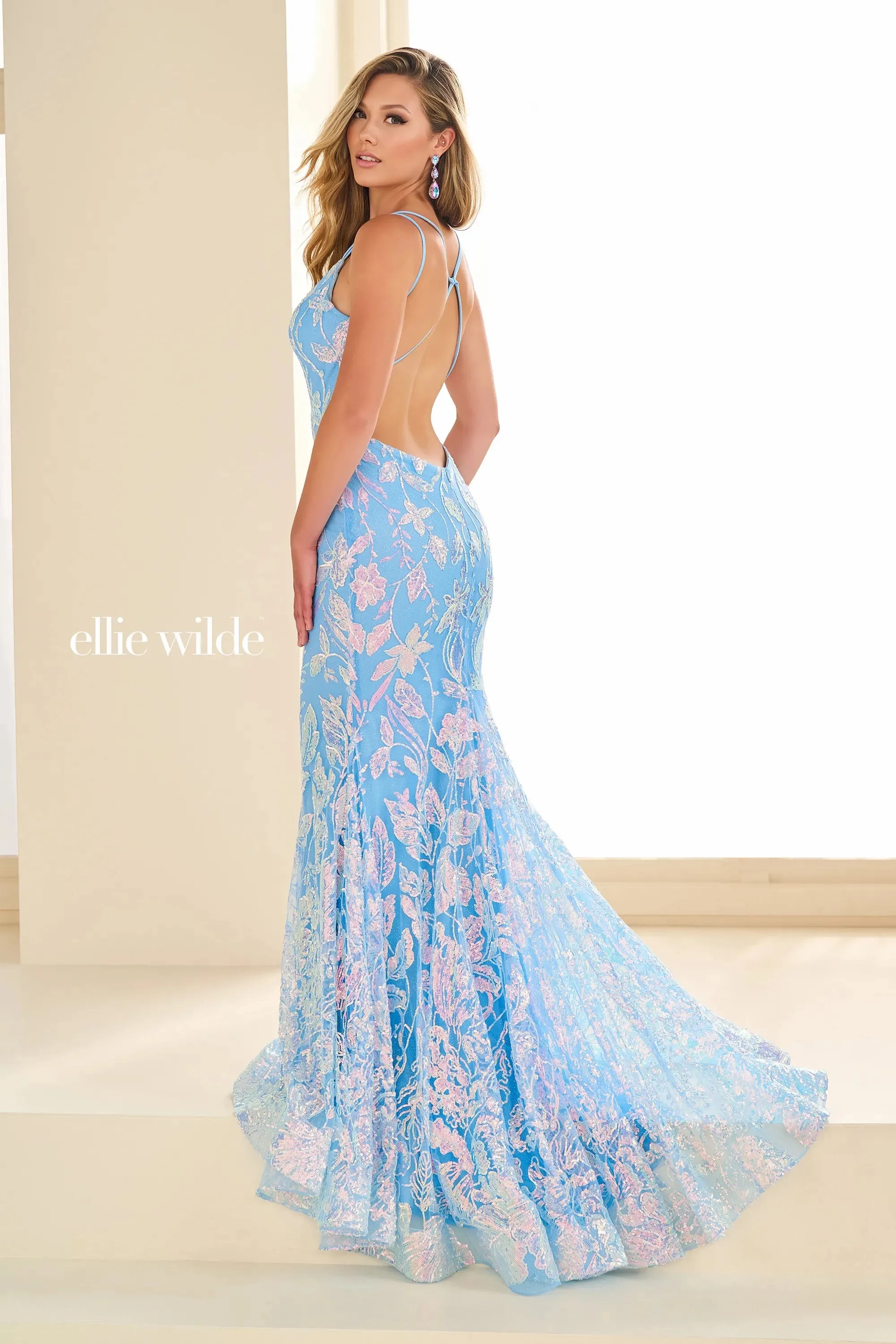 Ellie Wilde EW36034 Long Backless Mermaid Prom Dress Sequin Shimmer Pageant Gown