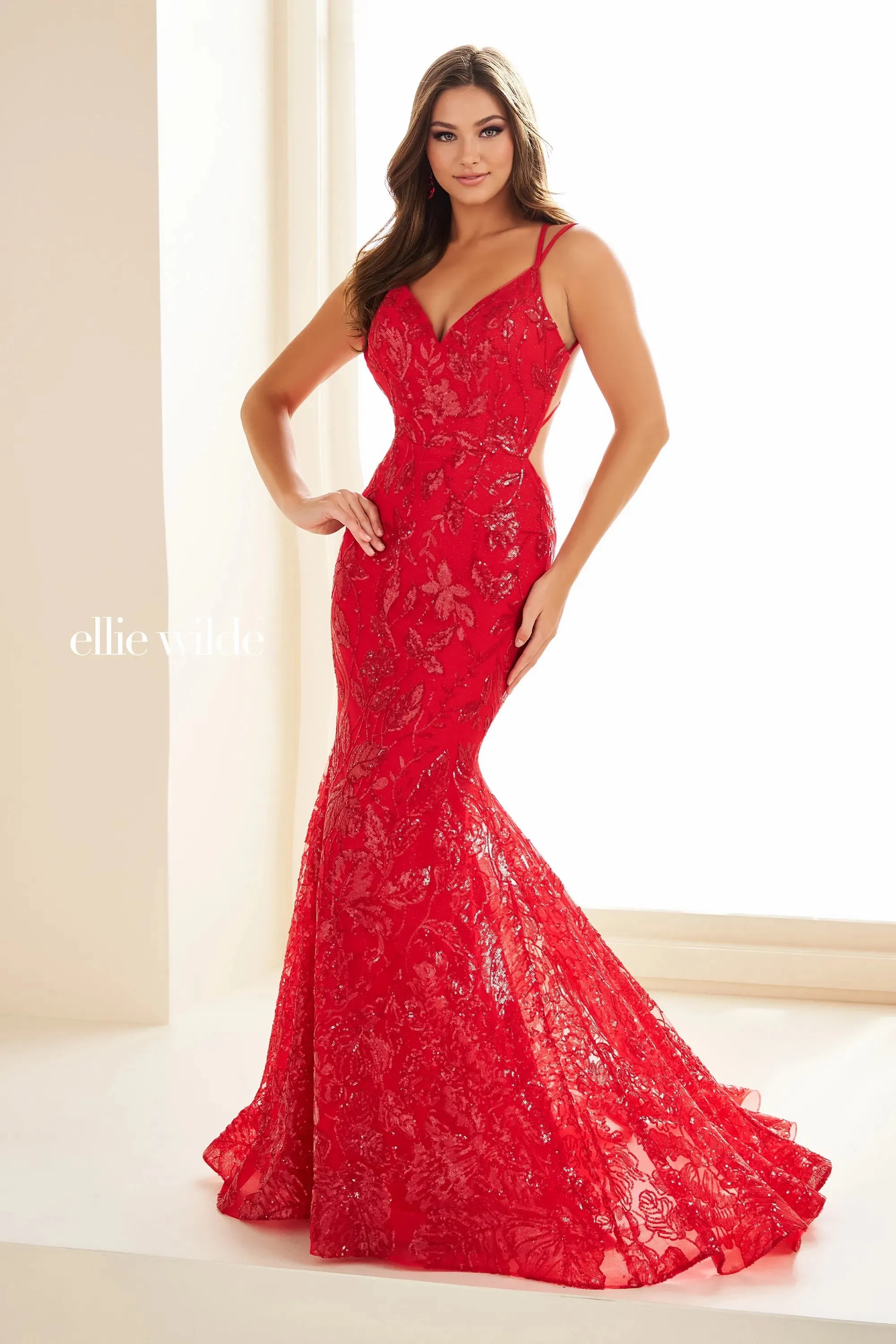 Ellie Wilde EW36034 Long Backless Mermaid Prom Dress Sequin Shimmer Pageant Gown
