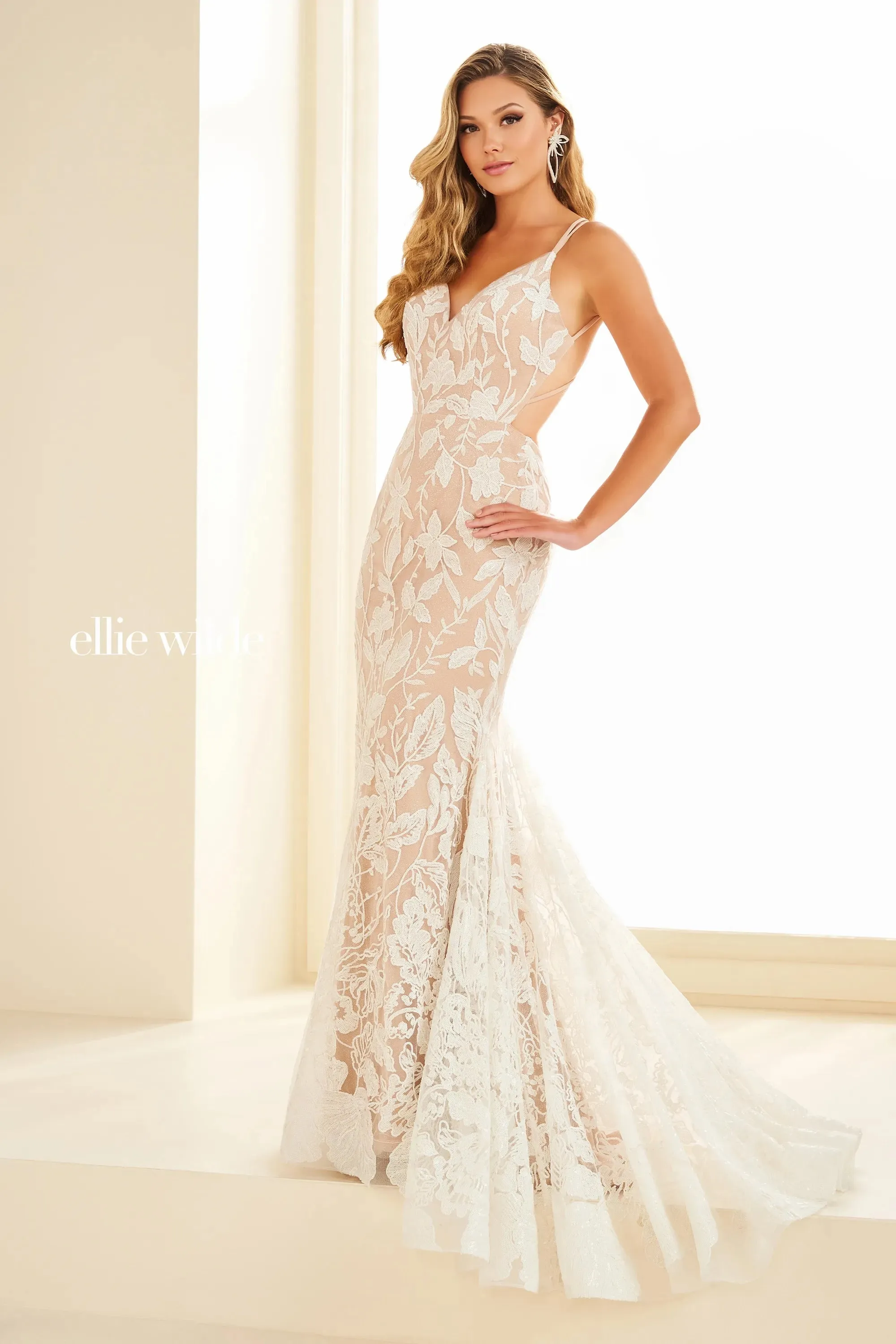 Ellie Wilde EW36034 Long Backless Mermaid Prom Dress Sequin Shimmer Pageant Gown