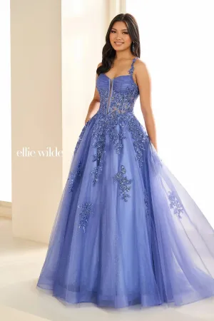 Ellie Wilde EW36202 Size 2 Lilac Long Shimmer Sheer Corset Prom Dress Sequin Lace Formal Ball Gown