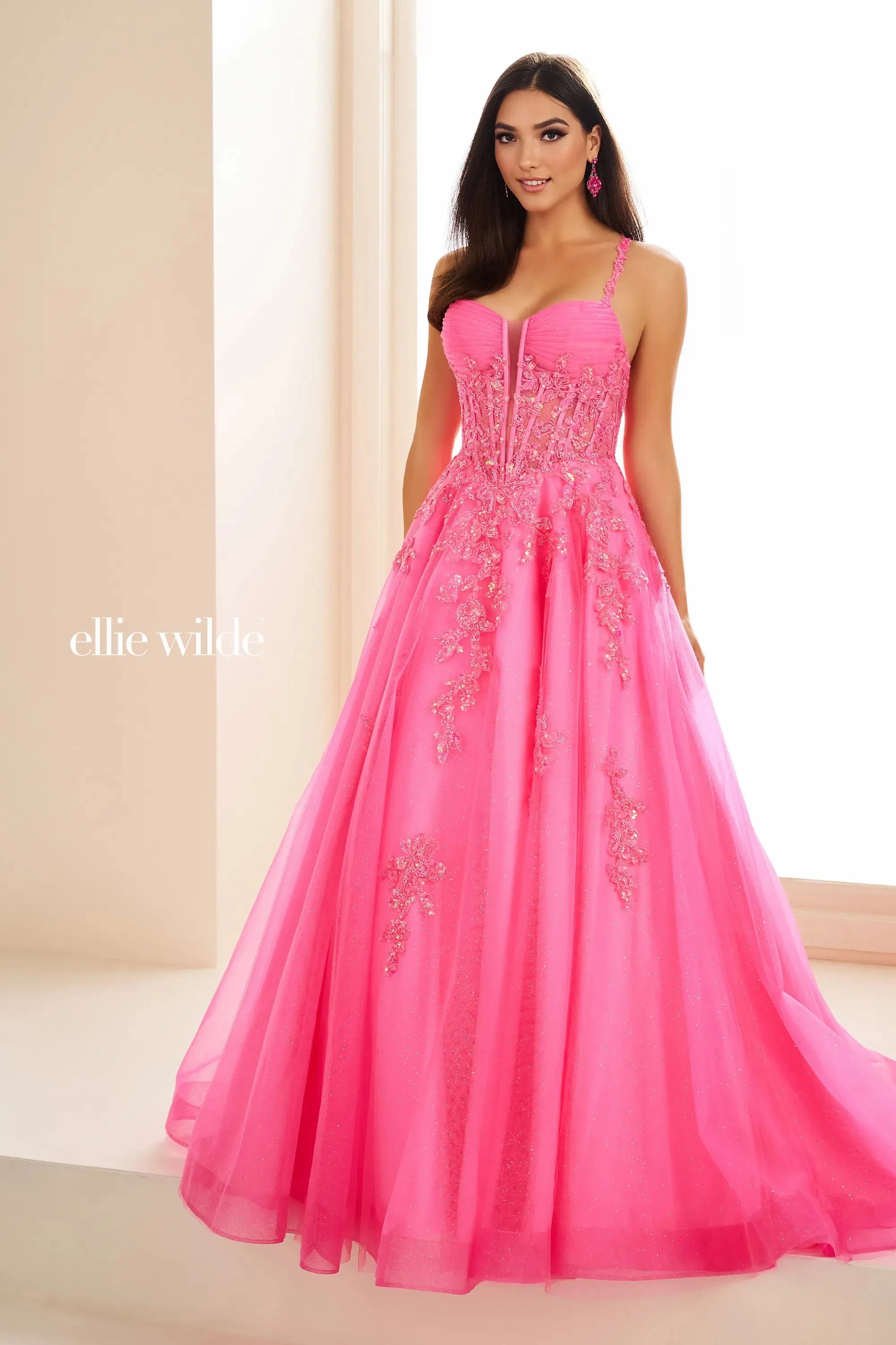 Ellie Wilde EW36202 Size 2 Lilac Long Shimmer Sheer Corset Prom Dress Sequin Lace Formal Ball Gown