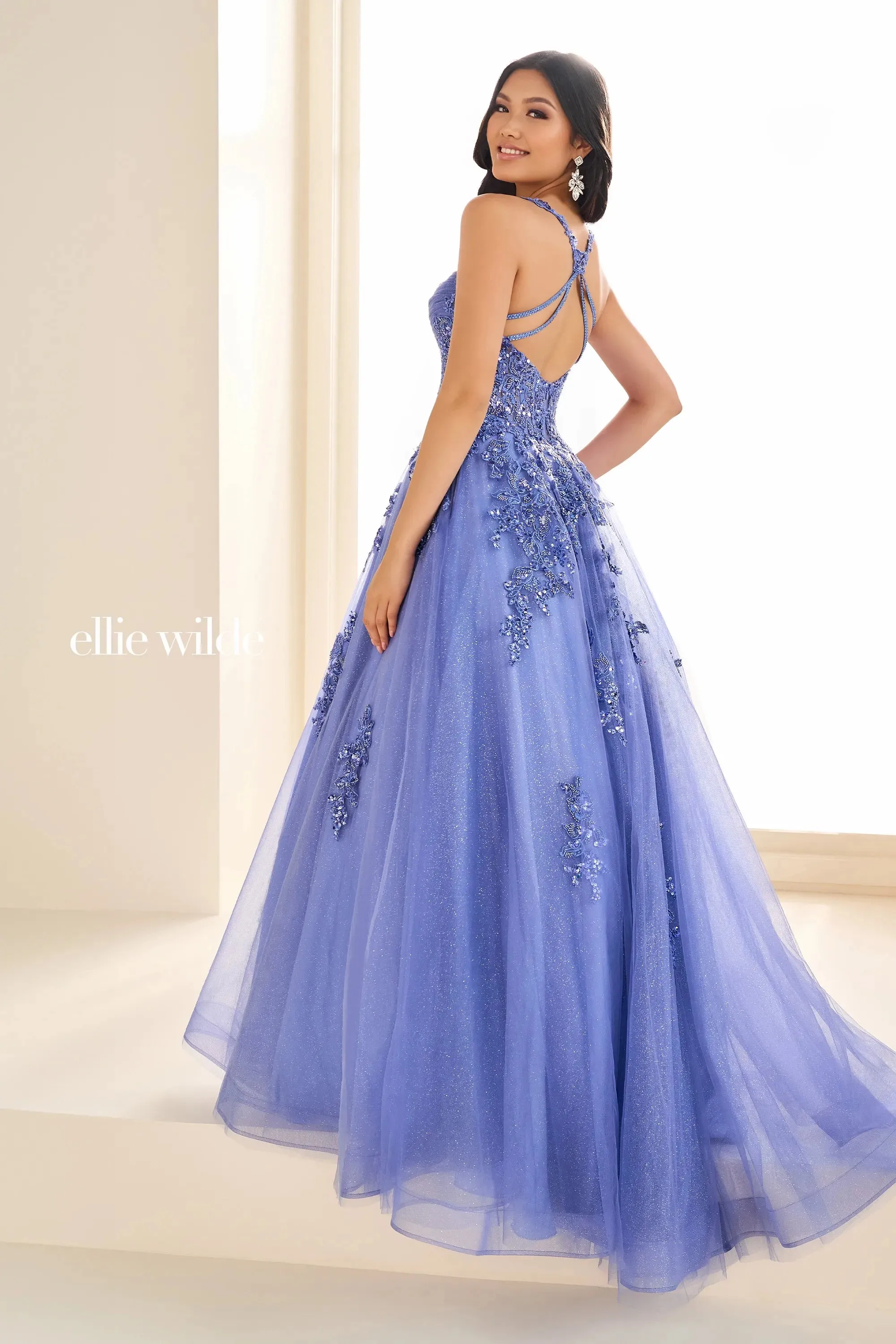 Ellie Wilde EW36202 Size 2 Lilac Long Shimmer Sheer Corset Prom Dress Sequin Lace Formal Ball Gown