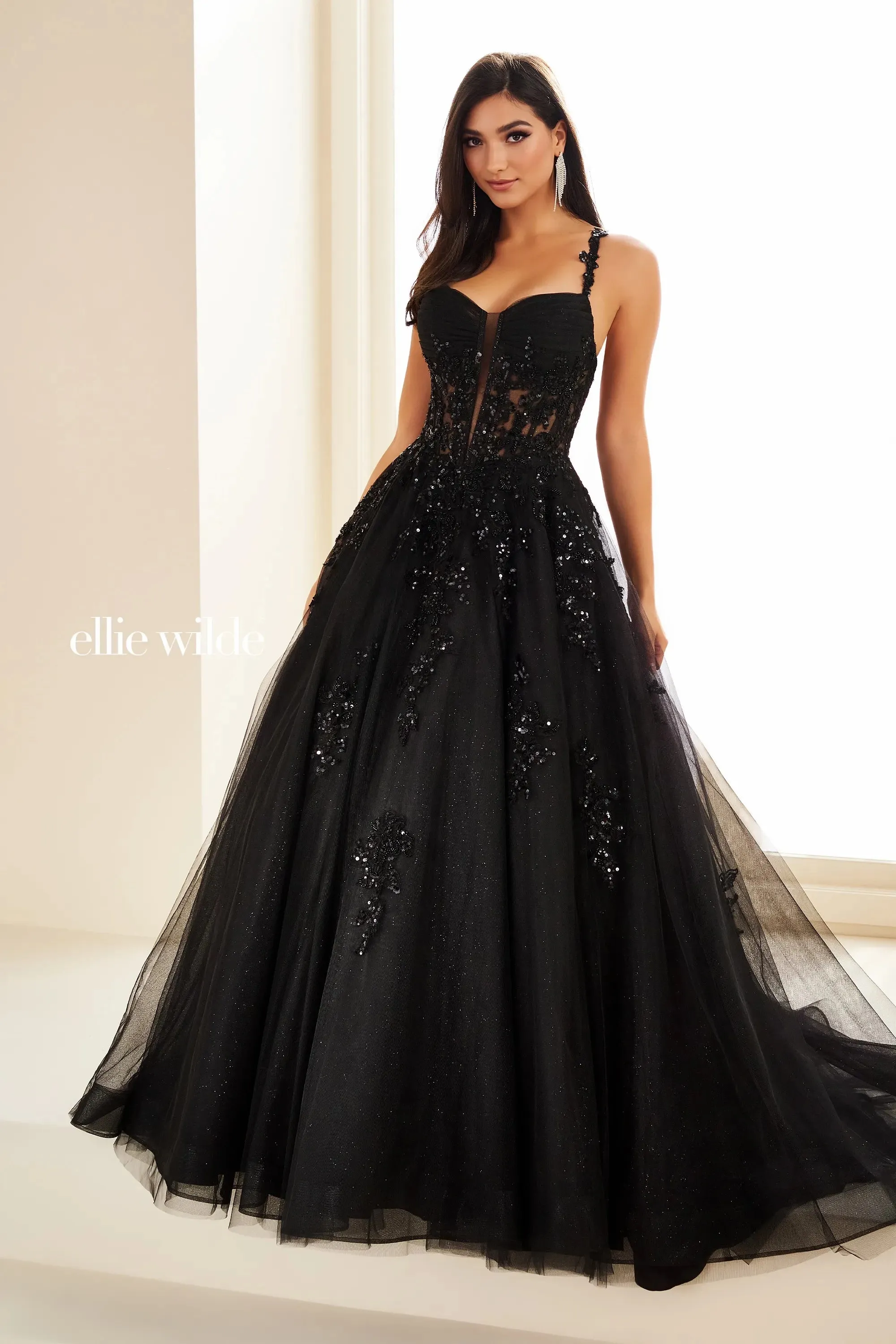 Ellie Wilde EW36202 Size 2 Lilac Long Shimmer Sheer Corset Prom Dress Sequin Lace Formal Ball Gown