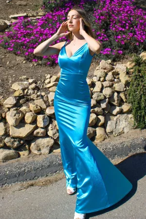 Fitted satin dress in neon