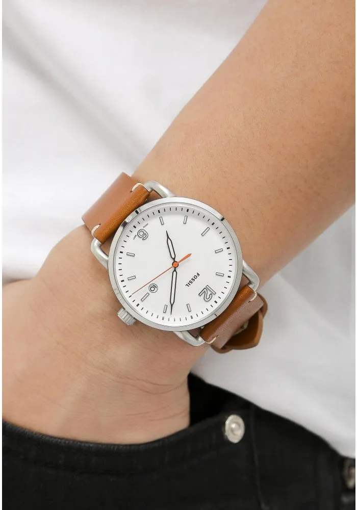 FOSSIL THE COMMUTER THREE-HAND DATE LIGHT BROWN LEATHER WATCH