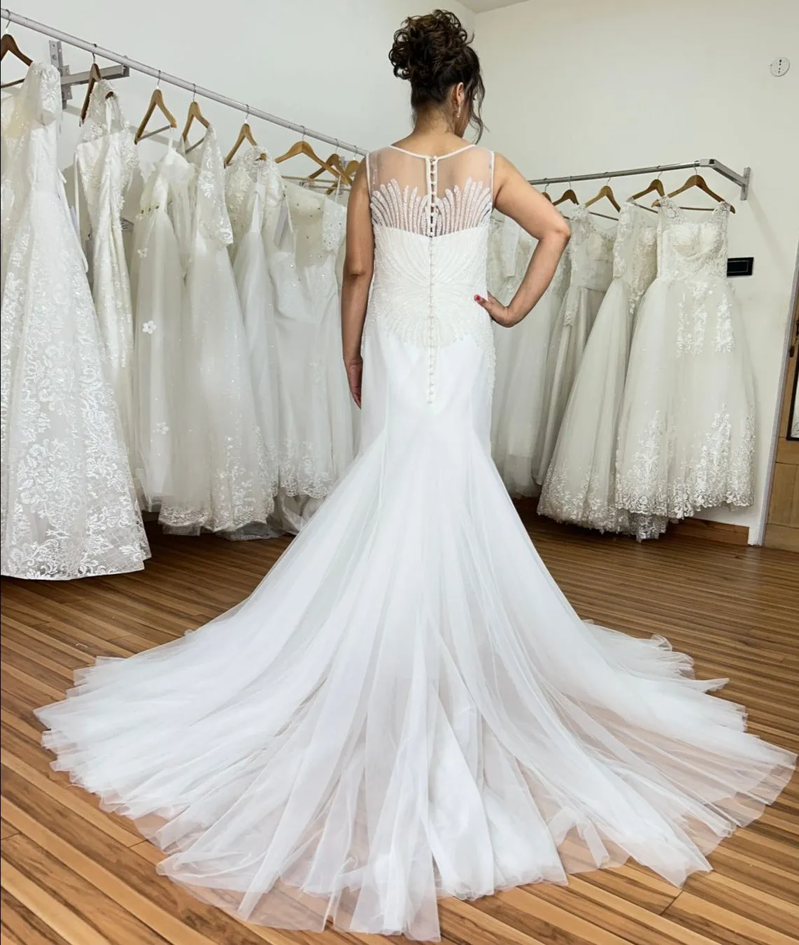 Gownlink White Fish cut Train Gown for Christian and Catholic Wedding GL-Lily
