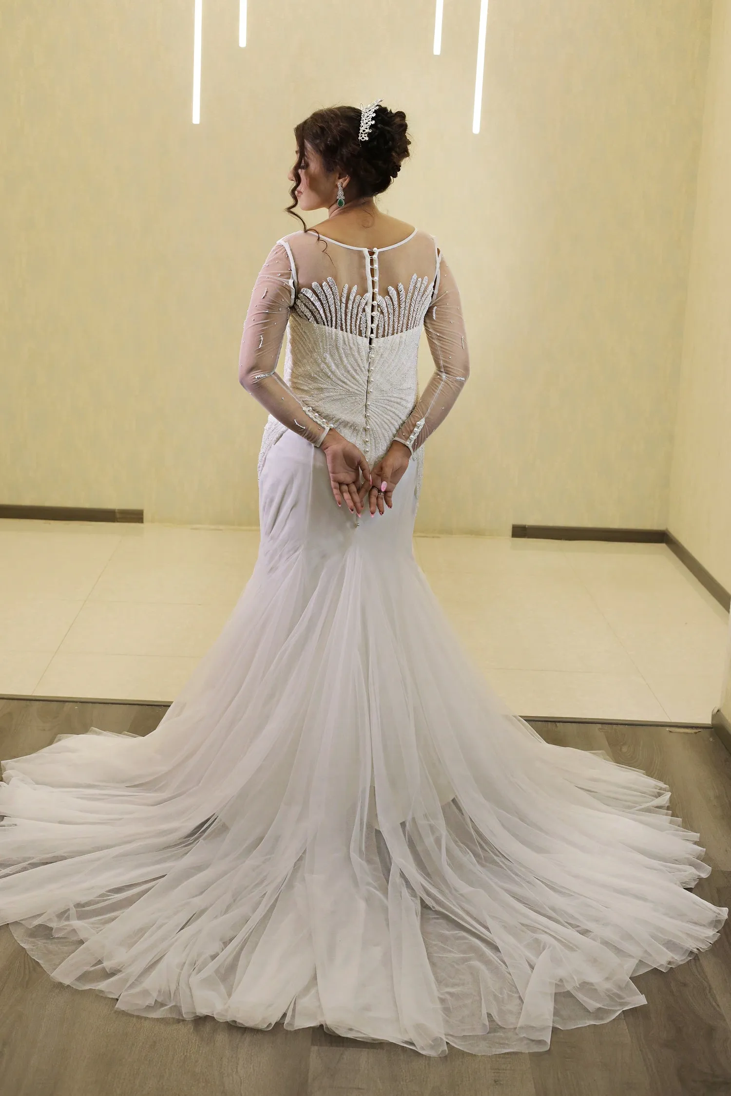 Gownlink White Fish cut Train Gown for Christian and Catholic Wedding GL-Lily