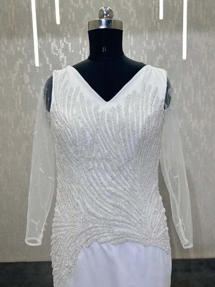 Gownlink White Fish cut Train Gown for Christian and Catholic Wedding GL-Lily
