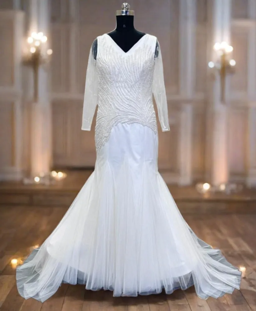 Gownlink White Fish cut Train Gown for Christian and Catholic Wedding GL-Lily