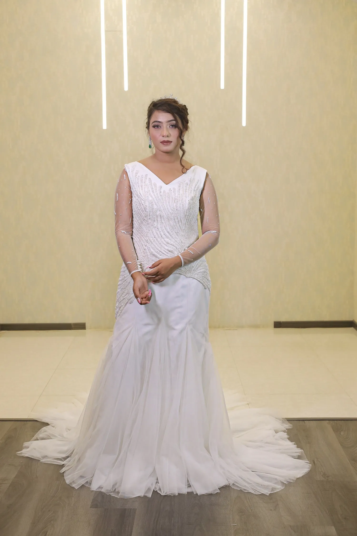 Gownlink White Fish cut Train Gown for Christian and Catholic Wedding GL-Lily
