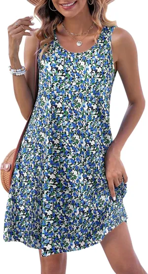 Halife Womens Summer Dresses Casual Sleeveless Tshirt Sundresses Vacation Beach Cover Up Dress with Pockets
