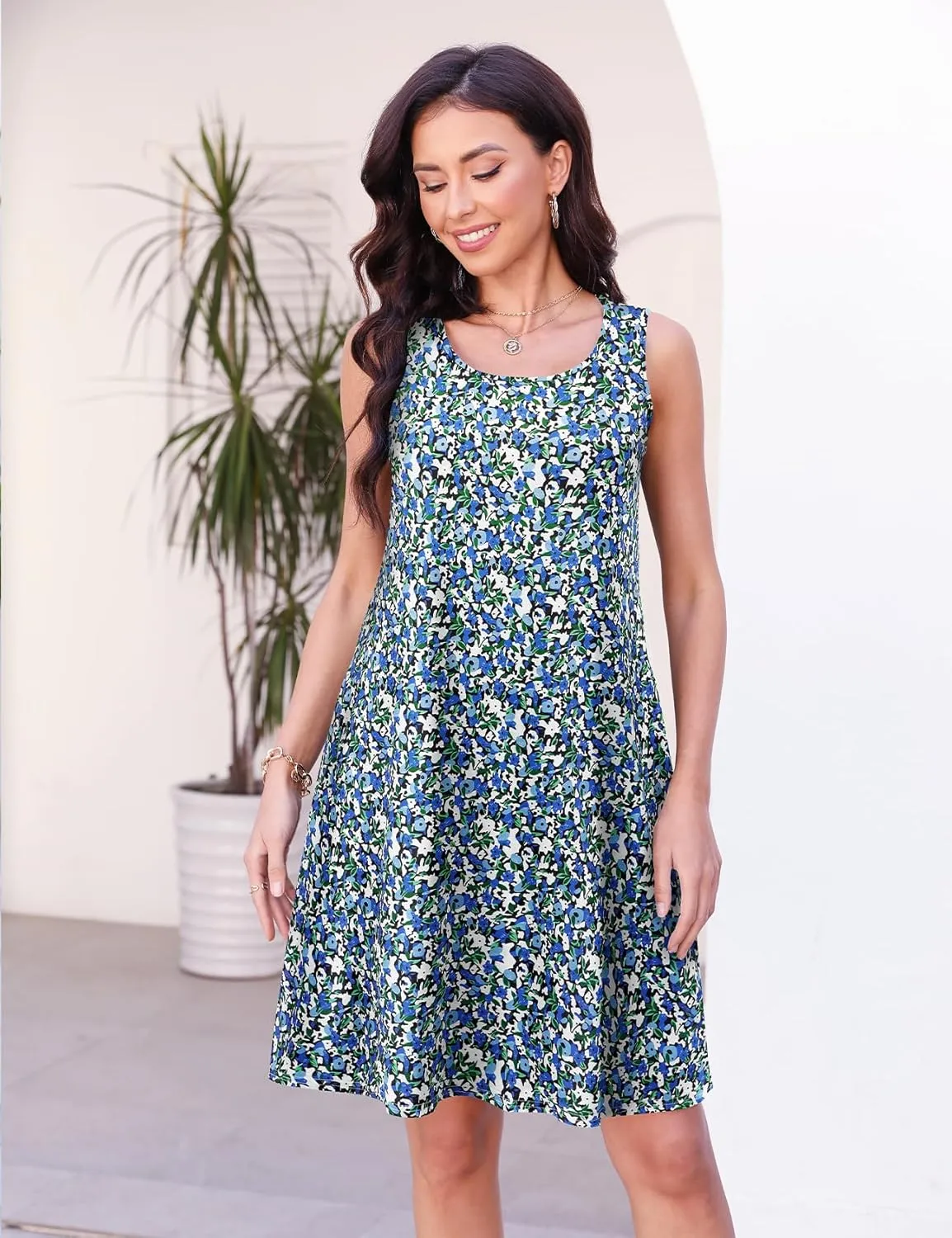 Halife Womens Summer Dresses Casual Sleeveless Tshirt Sundresses Vacation Beach Cover Up Dress with Pockets