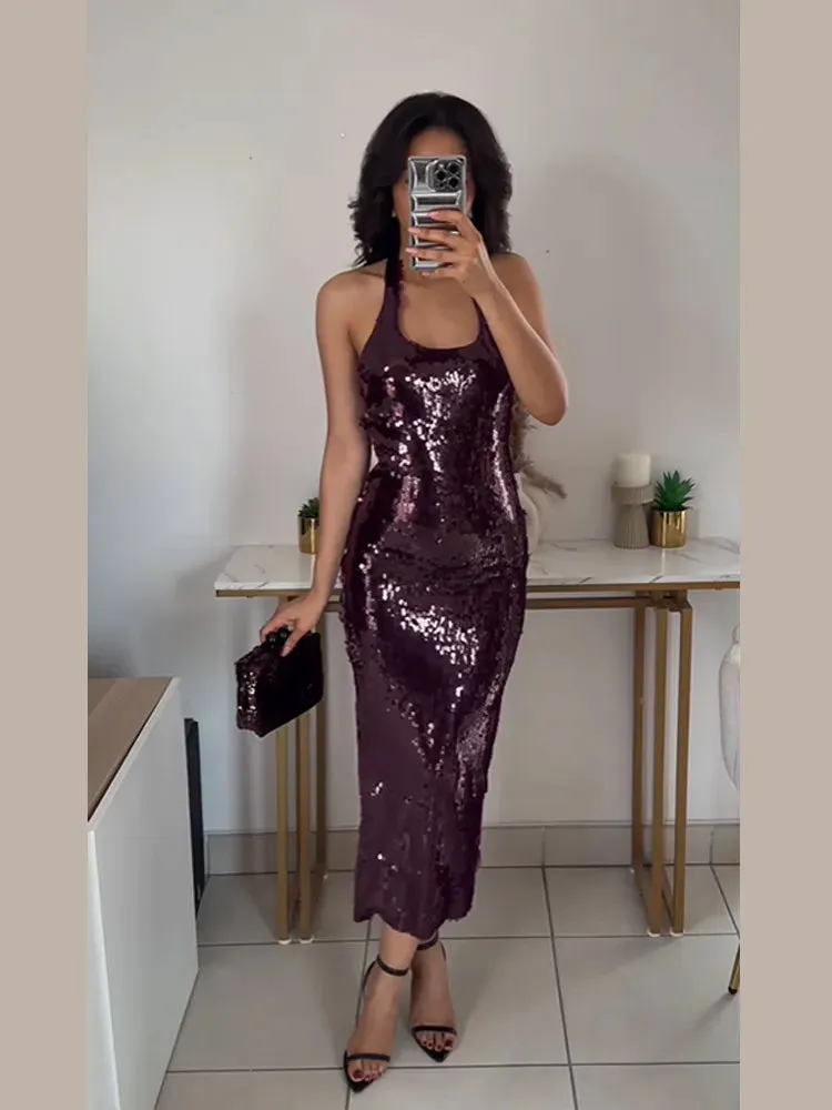Helena - Sequin halter neck dress