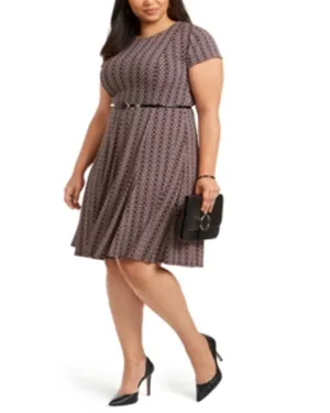 Jessica Howard Women's Plus Size Belted Puff-Print Dress Black Size 20W | Black