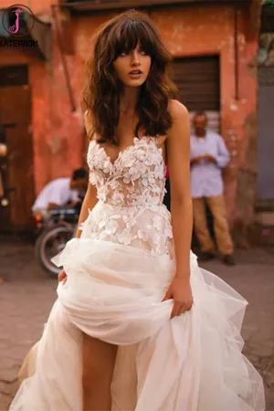 Kateprom A-line Spaghetti Straps Applique Gorgeous Wedding Dress Sweep/Brush Train Modest Bride Gowns KPW0619