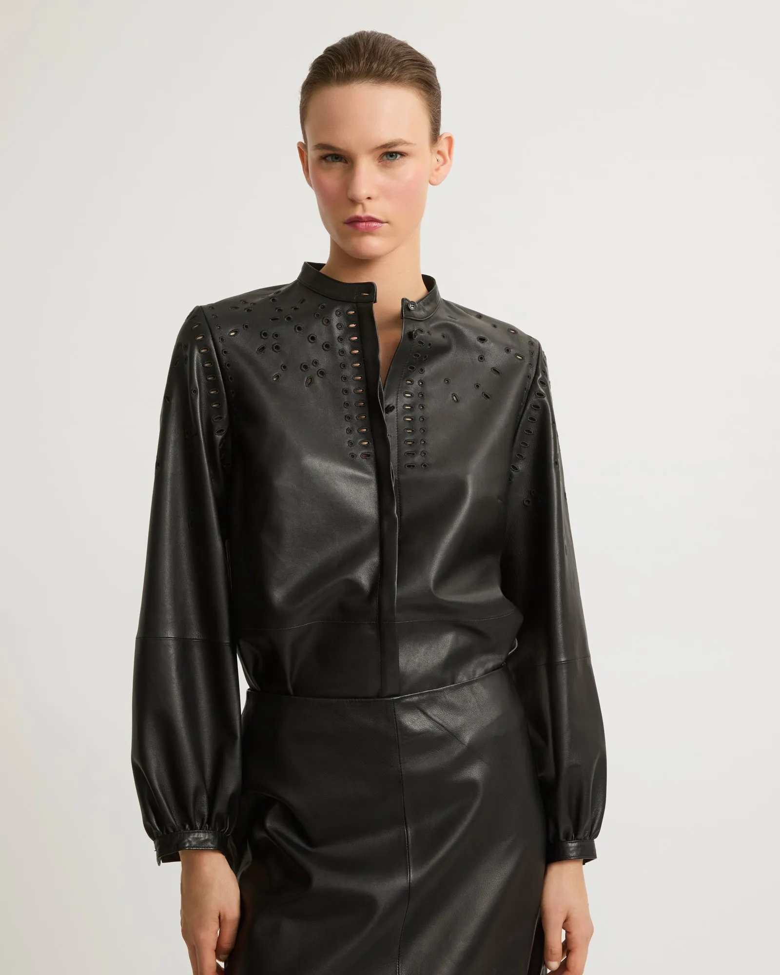 Leather shirt with embroidery