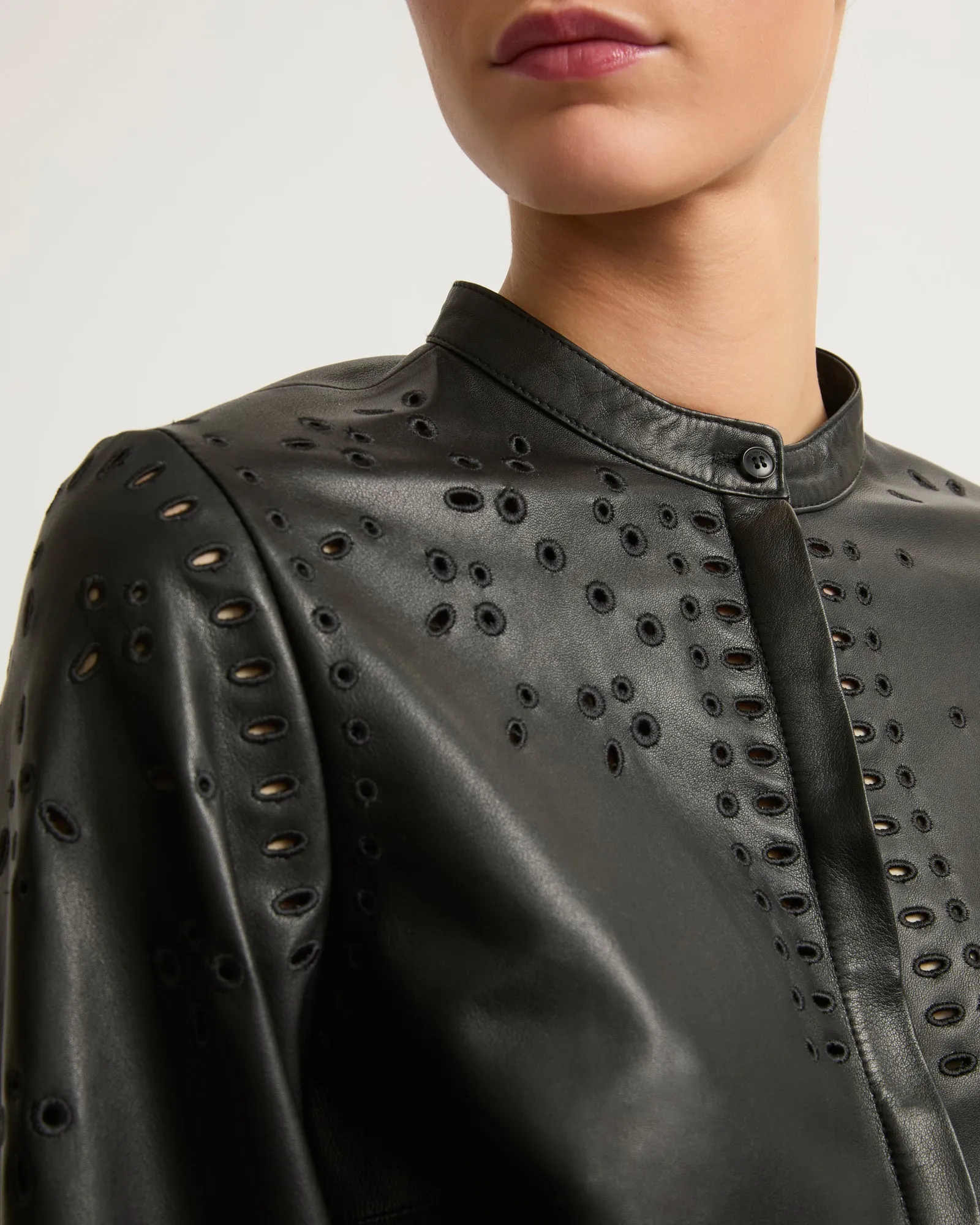 Leather shirt with embroidery