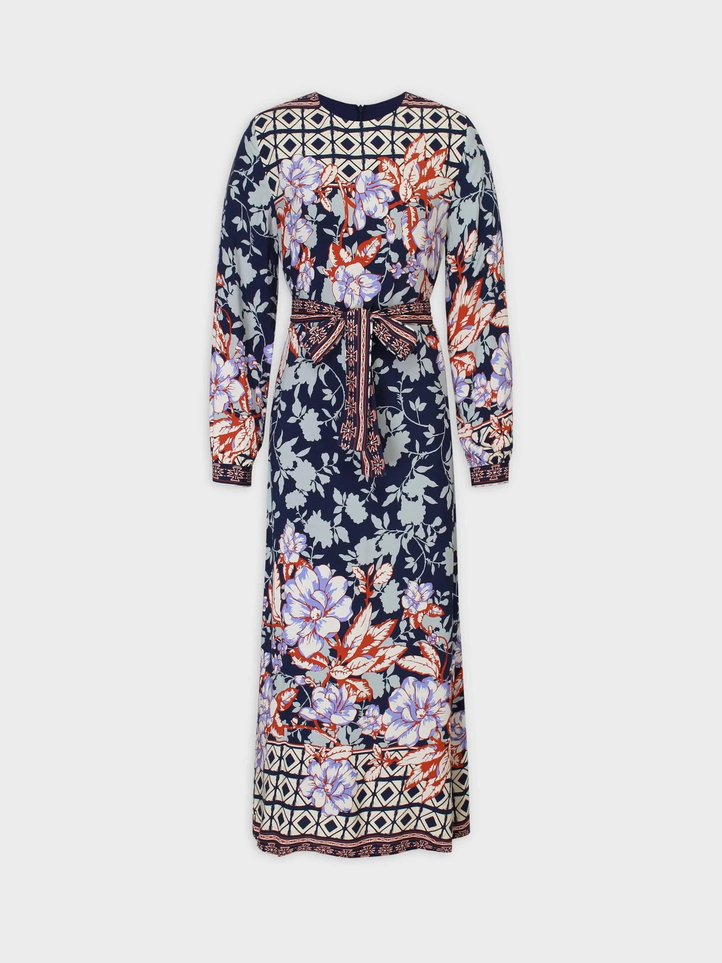 Long Belted Shift Dress-Mix Floral