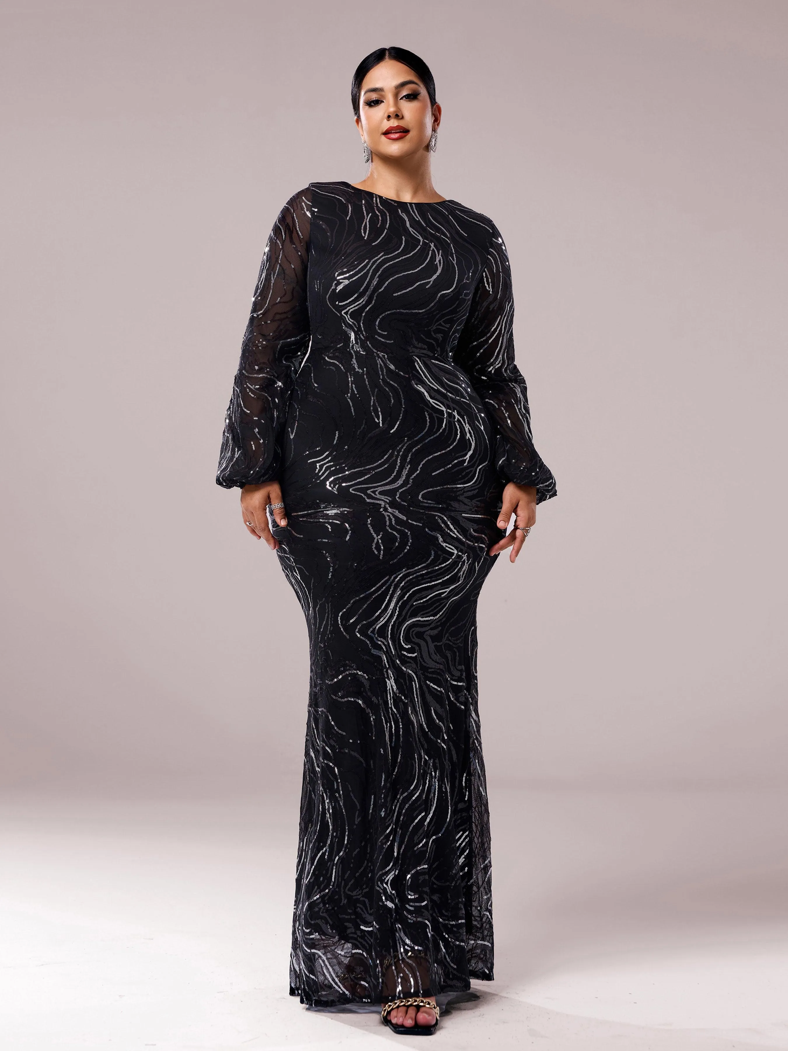 Long Sleeve Maxi Mermaid Sequin Dress XJ1500