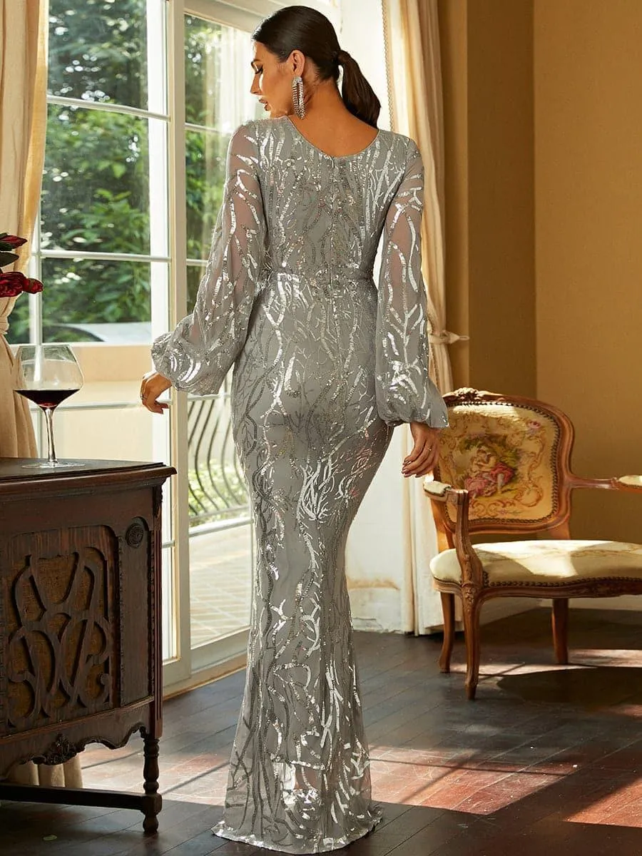 Long Sleeve Maxi Mermaid Sequin Dress XJ1500